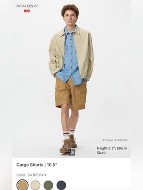 JW Anderson UNIQLO Men’s Brown Cargo Shorts